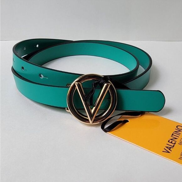 NWT Valentino by Mario Valentino Baby Logo Leather Belt In Green S $300 - Picture 1 of 11